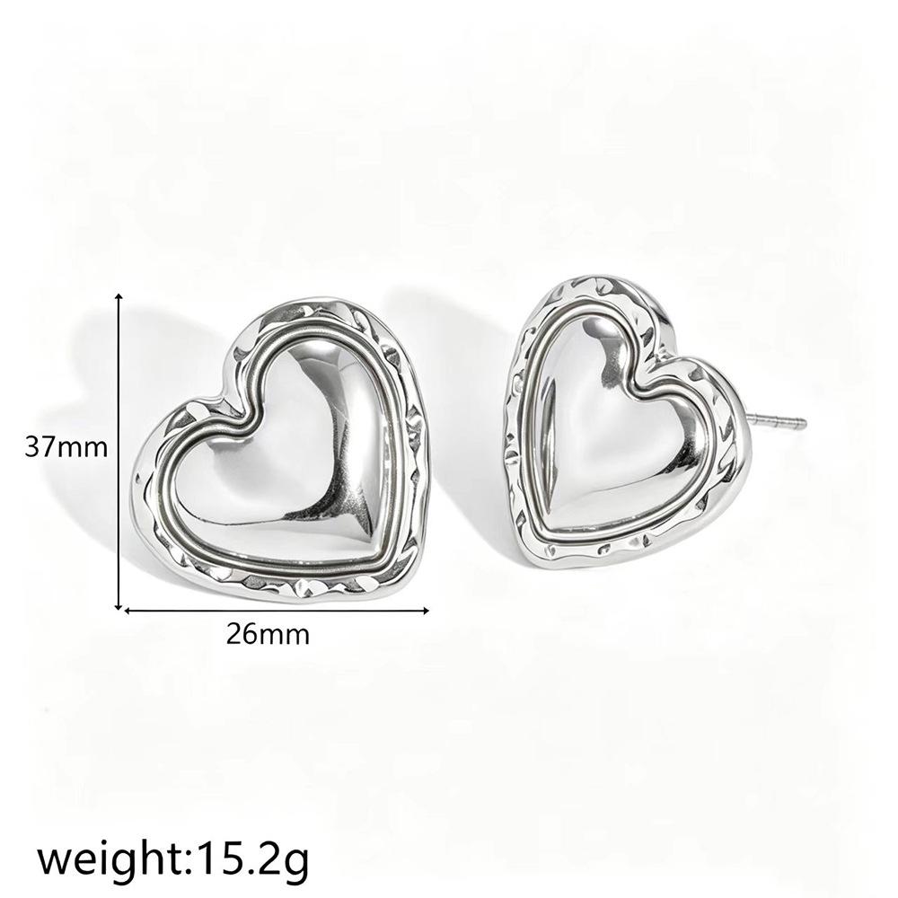 18k Gold Plated Heart Stainless Steel Stud Earrings for Women - Fashionable and Versatile European-American Style