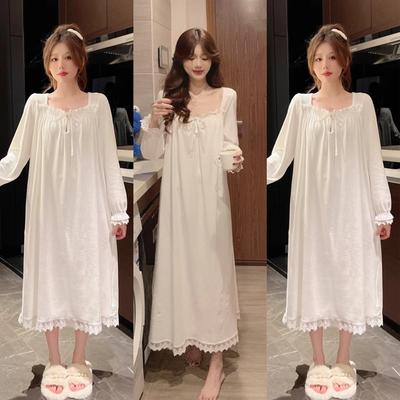 Pigiama a maniche lunghe in stile principessa, ampio, di grandi dimensioni, indossabile all'esterno, pigiama estivo da donna in pizzo bianco