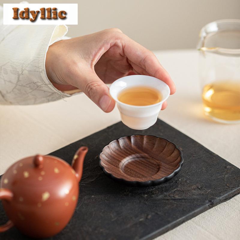 2pc/lot Walnut Solid Wood Coasters Antique Hot Pad For Coffee Cups Saucer Anti-scald Placemats Teacup Base Teaset Accessories