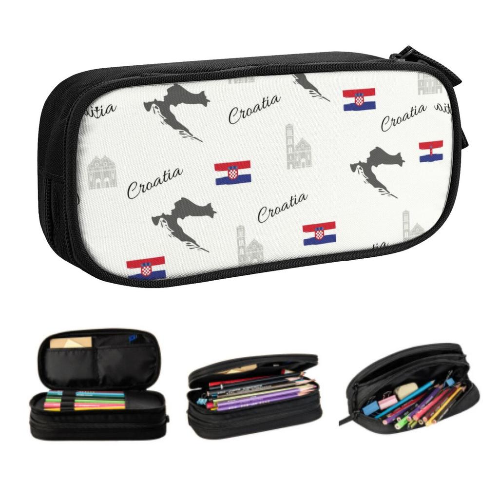 Custom Croatia Map Flag Cute Pencil Cases Boy Girl Large Capacity Croatian Proud Pencil Pouch School Accessories