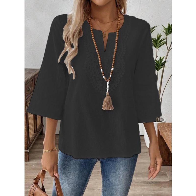 BITCED Women's Fashion Casual Solid Color Print O-Neck Blouses & Shirts