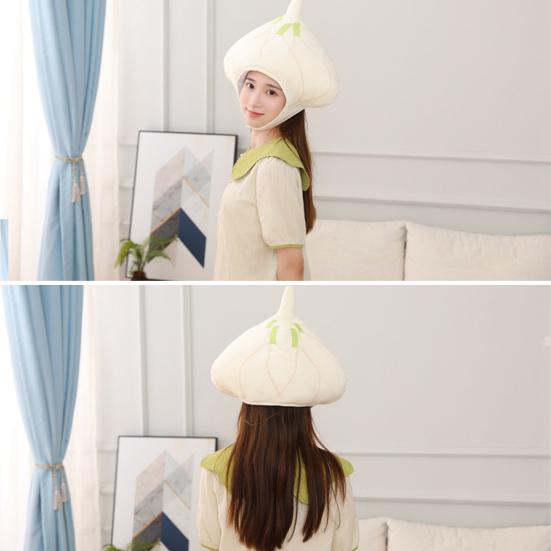 Cartoon Headgear Cute Soft Garlic Head Hat Holiday Performance Headwear Unisex Cloth Headdress Photography Cosplay Props Halloween Gift