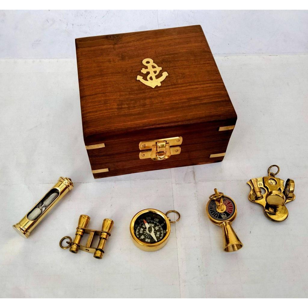 India Brass keychain set of 5 with wood box nautical gift Key Chain