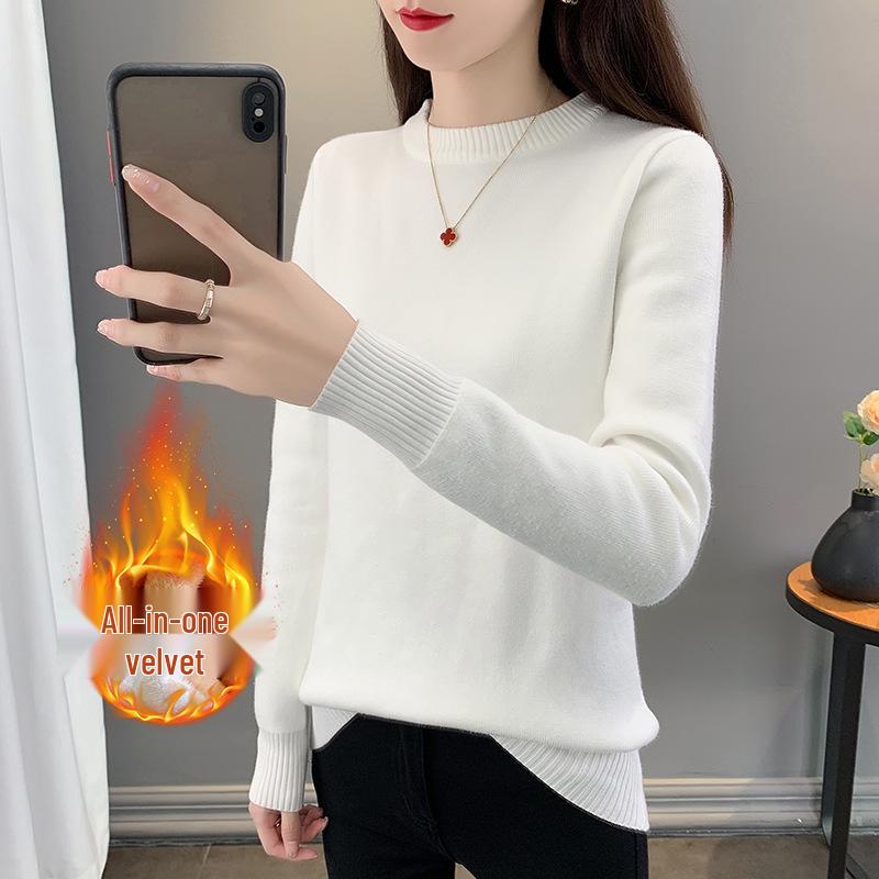 2025 Autumn/Winter Women's Plus Size Knit Fleece Sweater - Slimming, Cozy Inner Layer, Warm and Stylish.