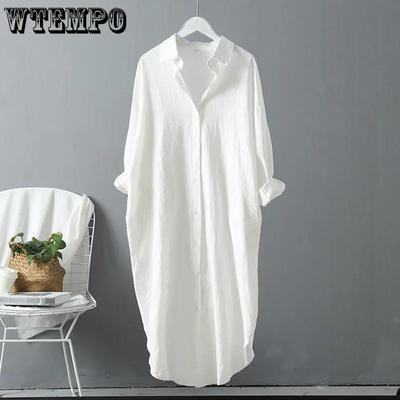 Long Shirt Women's Loose Casual Sun Protection Suit White Summer Solid Color Top Medium Length Shirt Dress