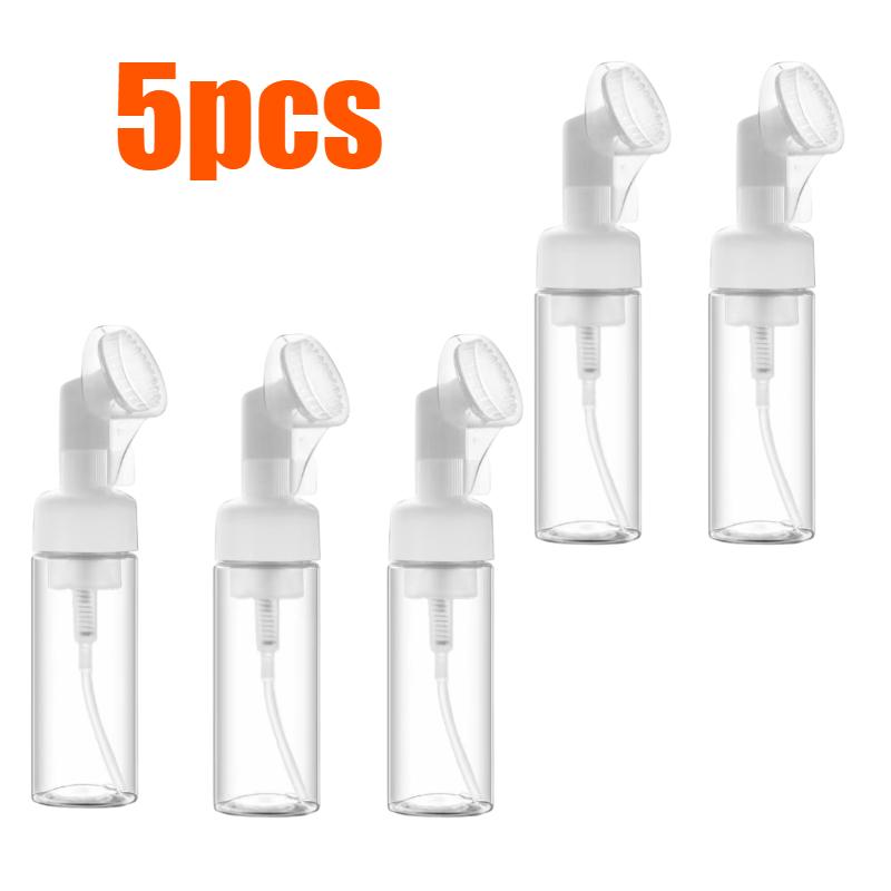 100ml Soap Foaming Bottle Plastic Facial Cleanser Mousse Pump Dispenser with Silicone Brush Head Refillable Bottle for Shampoo