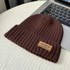 Coarse thread knitted hat children autumn and winter leather label letter wool hat big head circumference warm ear protection cold hat men