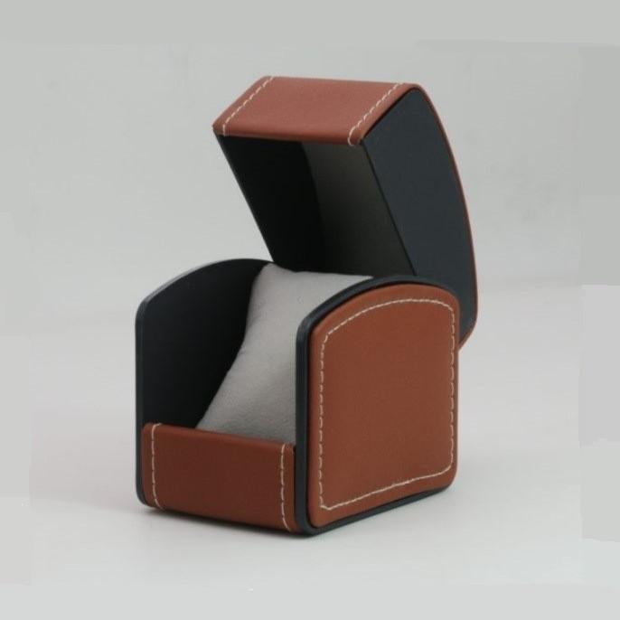 Rounded Corner PU Leather Single Watch Storage Box with Threaded Flip Cover