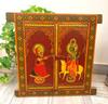Handcrafted Radha Krishna Painting: Antique Wooden Jharokha Window Decor