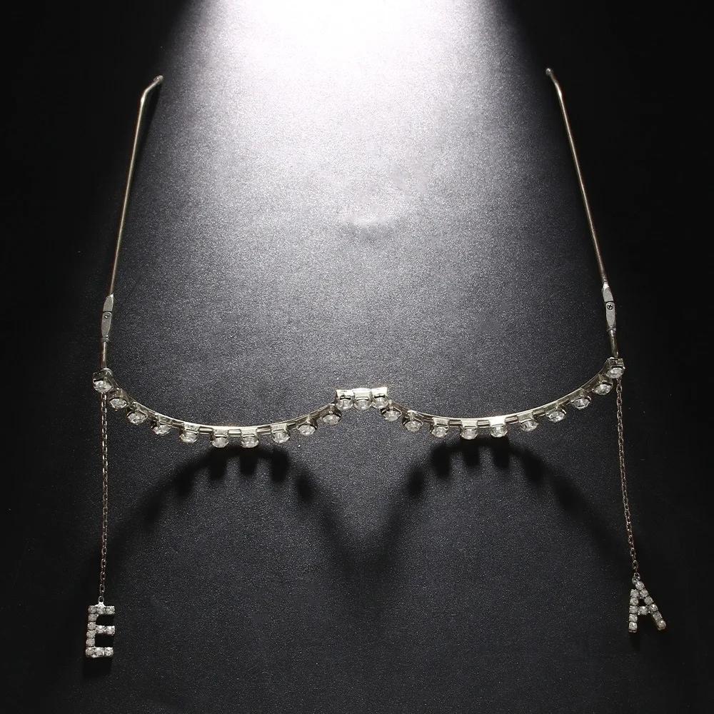 

Оправа для очков с кисточкой и надписью EA, регулируемые ювелирные изделия без линз, дизайнерская хрустальная оправа для очков, женское украшение для лица