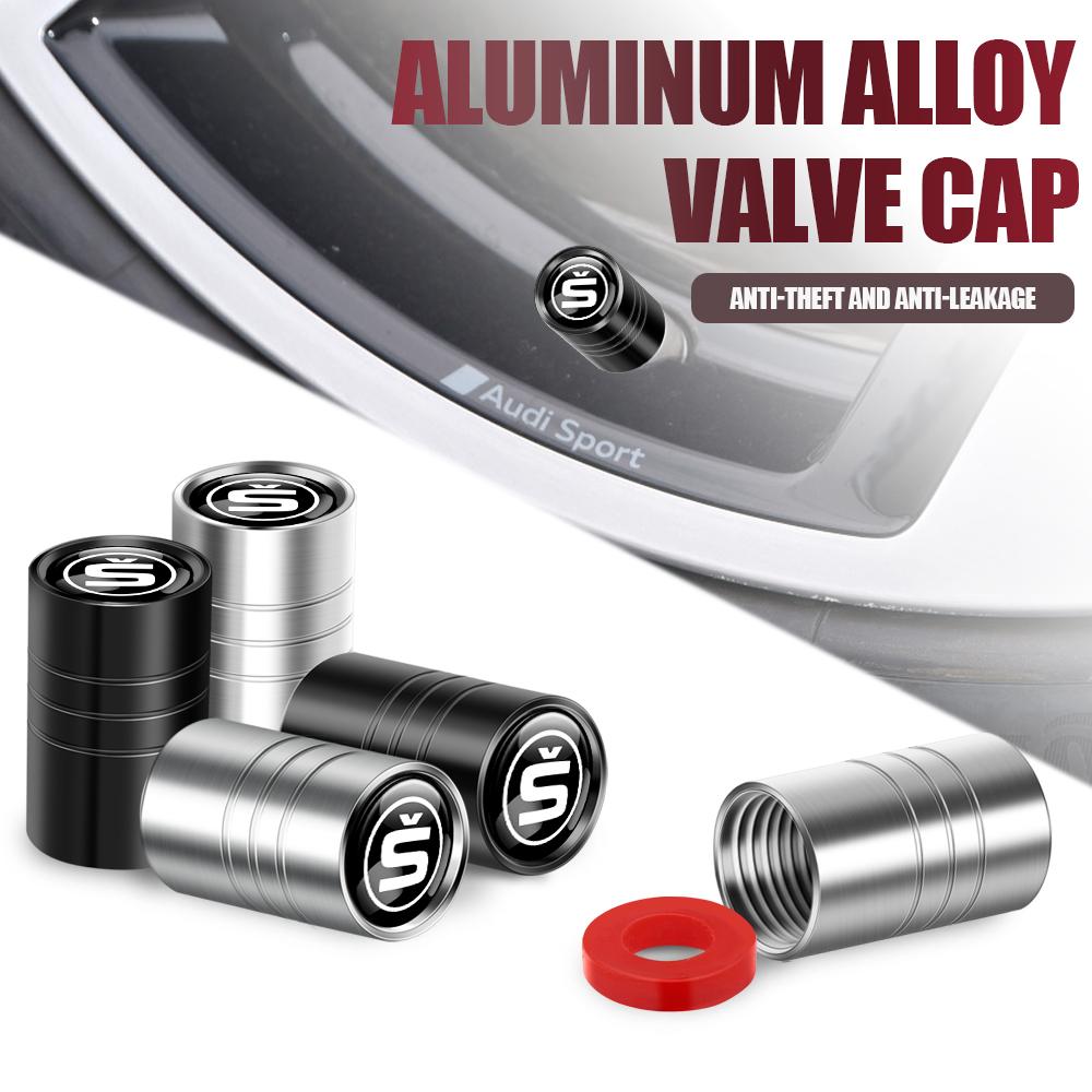 AAFP1 4Pcs Metal Car Wheel Tire Air Valve Caps Stem Cover For Skoda Enyaq A7 Octavia Kodiaq Fabia Superb Rapid Kamiq Karoq A5 Derivati