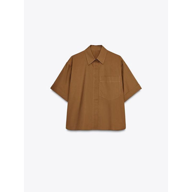 Za2025 Summer New Product Women's Clothes Casual Easiest for Match Simple Lapel Short Sleeve Pocket Poplin Shirt 4764025