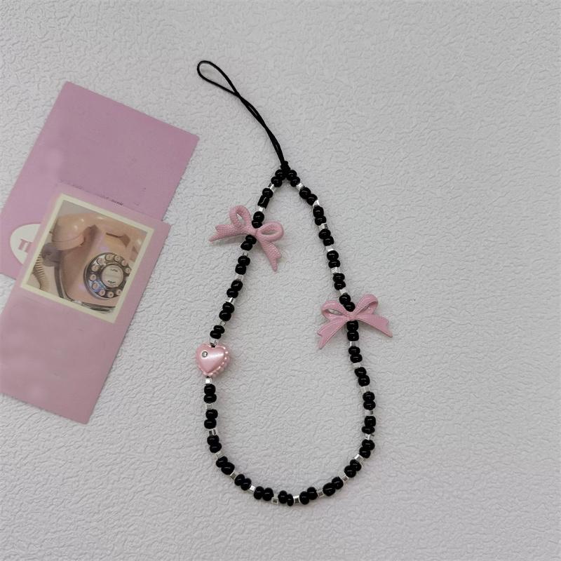 Y2k Cute Bowknot Love Heart Phone Lanyard Simplicity Short Phone Strap Style Phone Earphones Camera Chain Lanyard Accessories