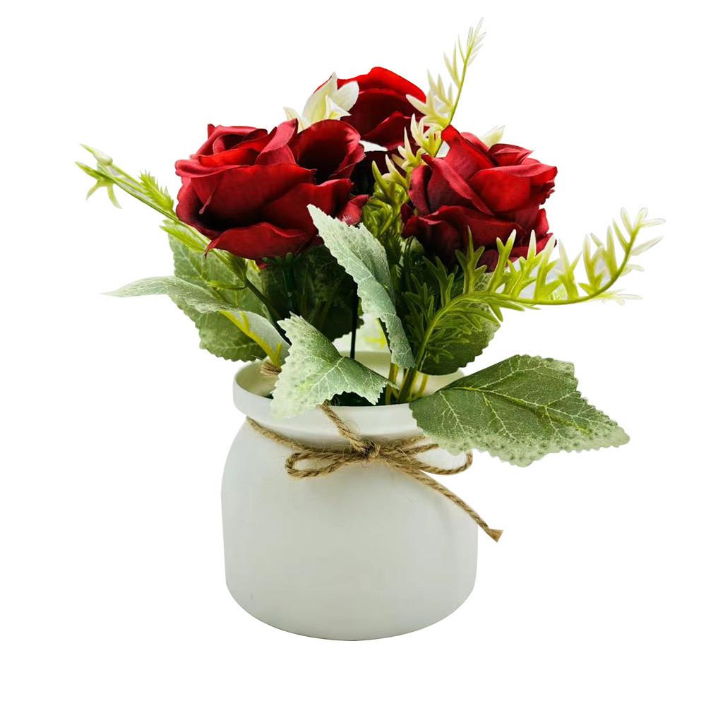 Flower Rose Plastic Arrangement Decorative Plant For Home Desk Decoration