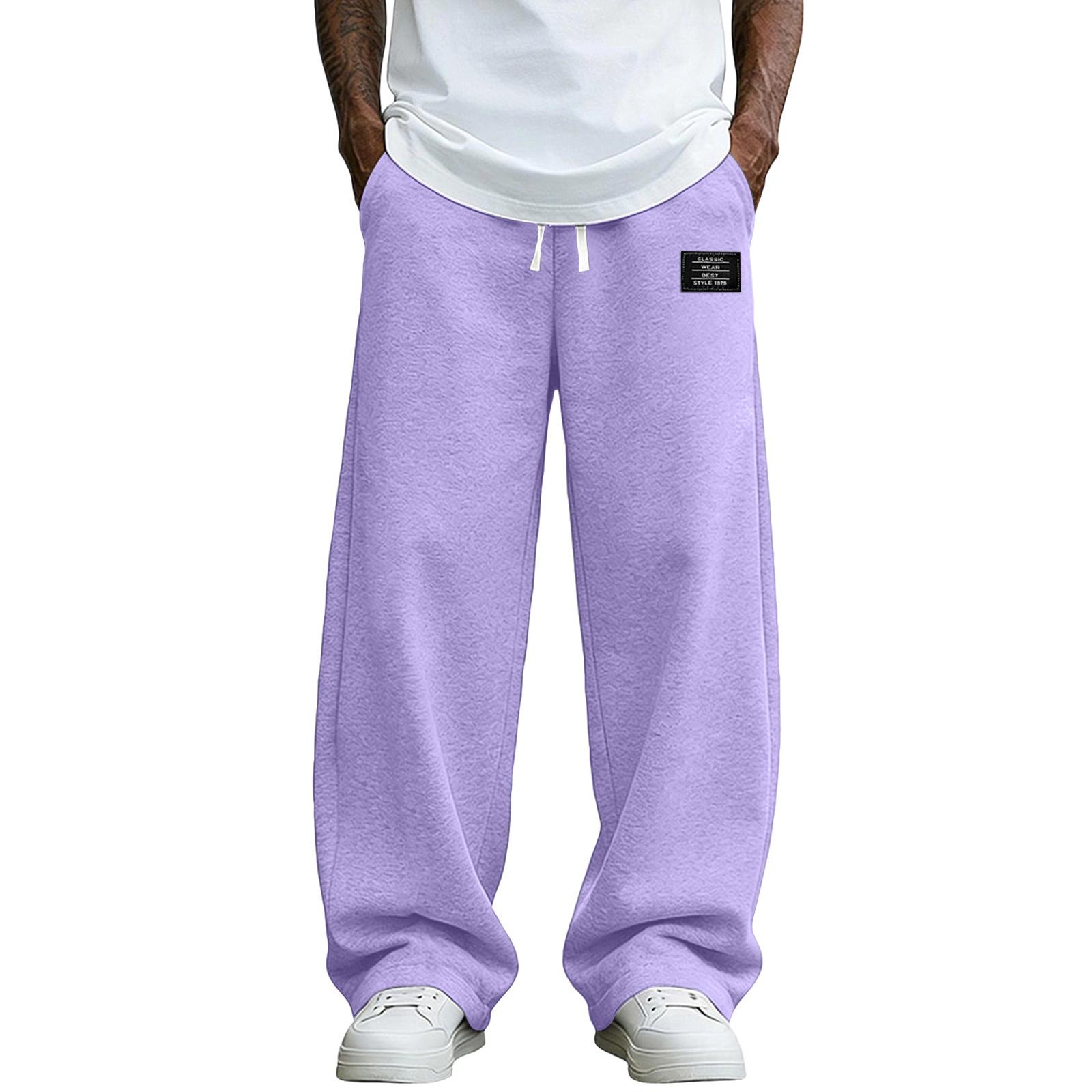 Heima B Heren losse wijde sweatpants met verstelbare trekkoord tailleband en opgestikte zakken Casual atletische broek L lichtpaarse kleur