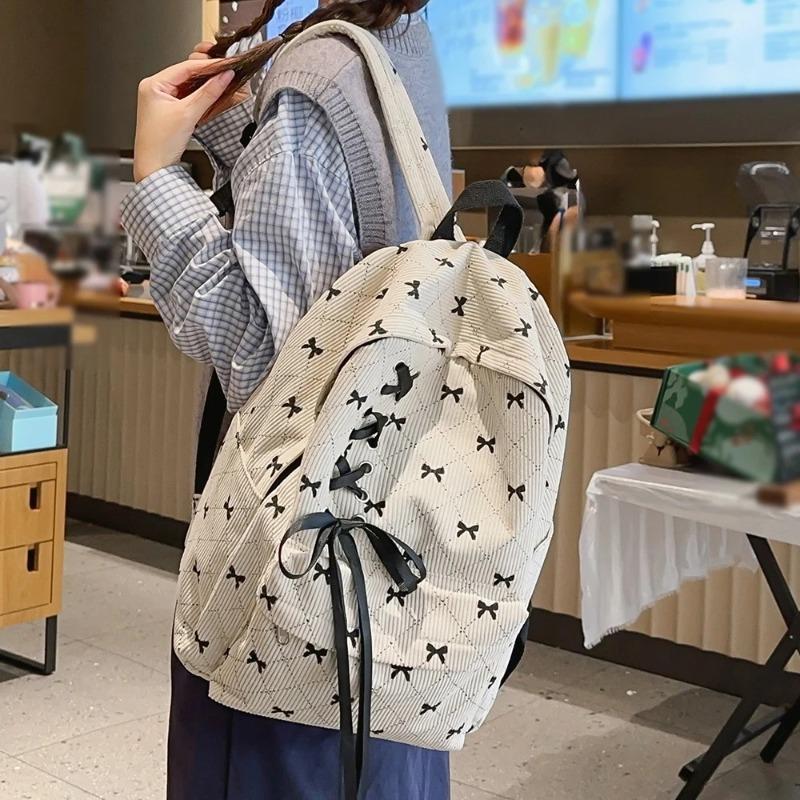 Χαριτομένο Σακίδιο από Κορδουάνι με Σχέδιο Φιόγκου Καθημερινό Casual Σακίδιο για Γυναίκες Ελαφρύ Σχέδιο με Κορδόνια Ιδανικό για Σχολείο Ταξίδια Μετακίνηση και Μοδάτες Εμφανίσεις