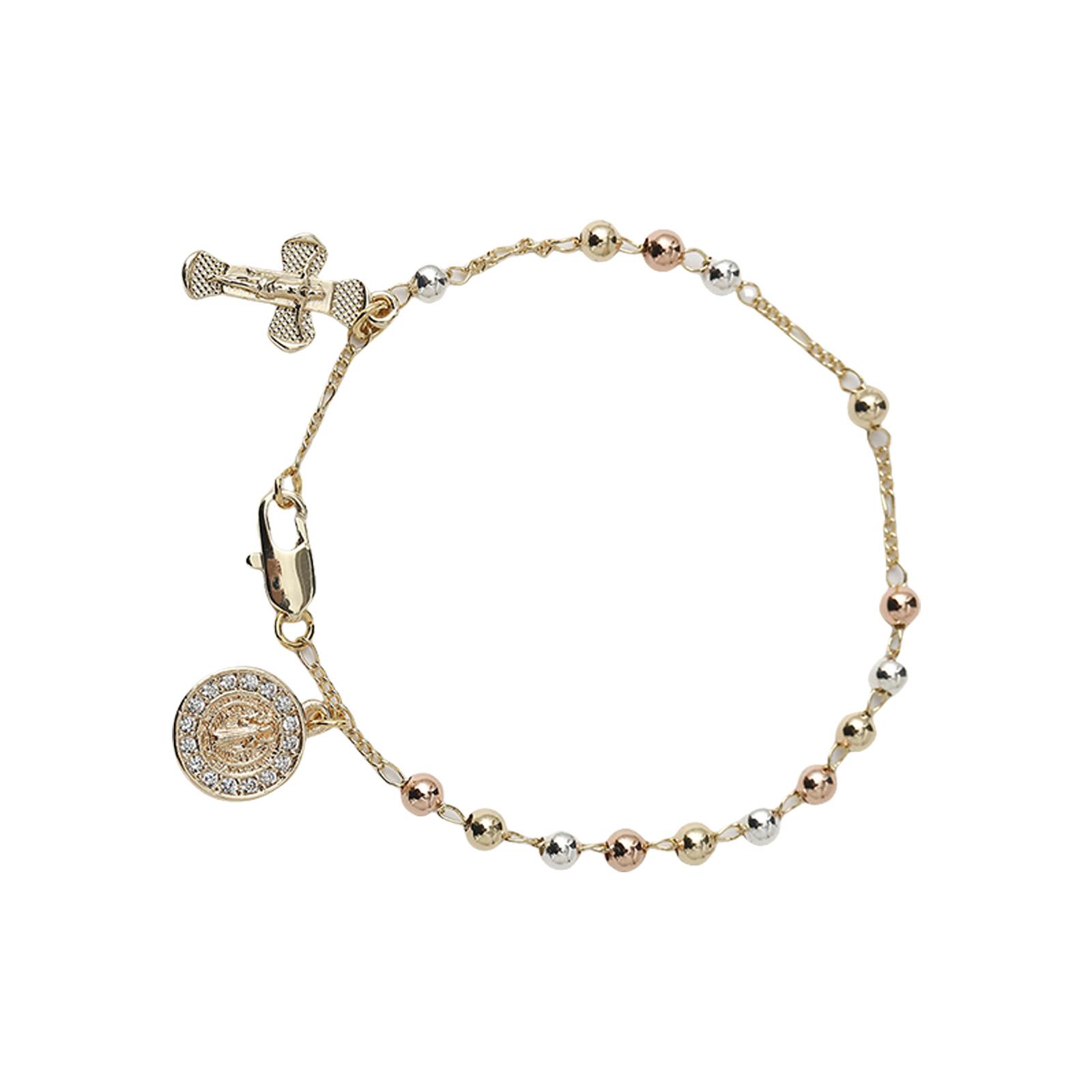 

Позолоченный браслет-четки Святого Бенедикта Религиозное украшение Подарок Католический металлический браслет с распятием 3