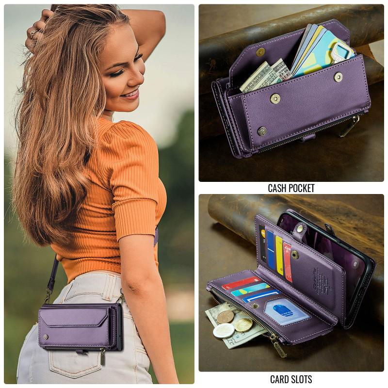 Leather Crossbody Case with Card Holder for iPhone 16/17 Pro Max