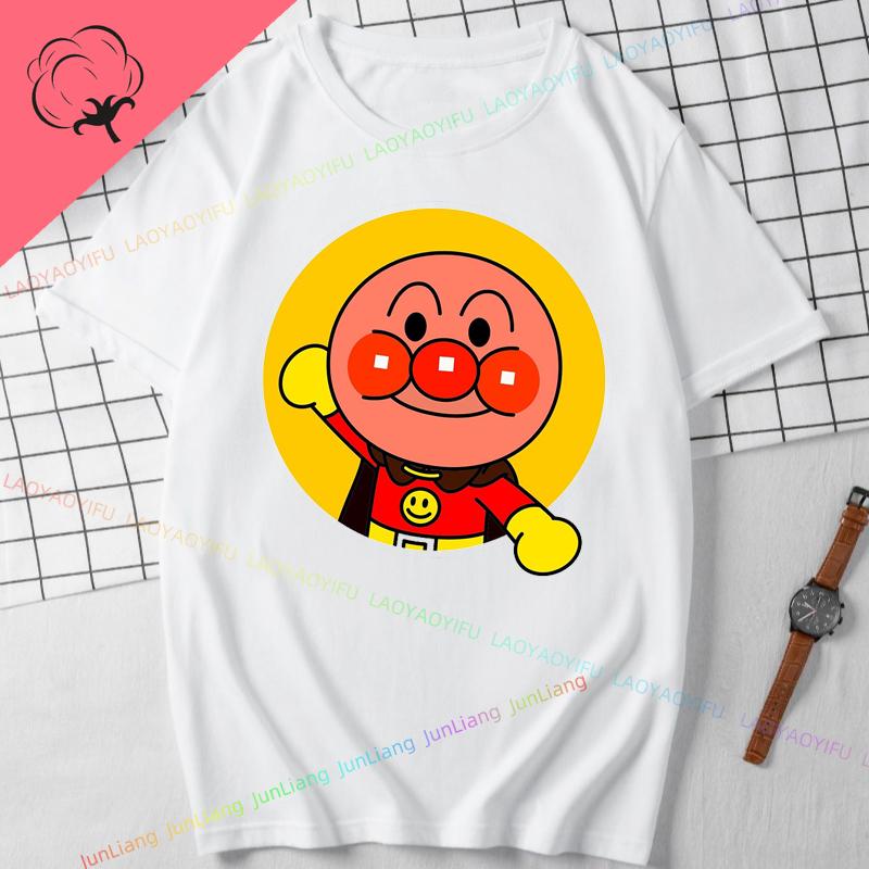 Cute Anpanman Cartoon Tee Unisex Double Sided Graphic TShirt for Men Women Kids Harajuku Style Oversized Cotton Top