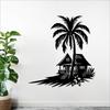 1pc Tropical Coconut Tree Hut Metal Wall Art Weatherproof Iron Patio Garden Decor Beach House Outdoor Sculpture Holiday Gift