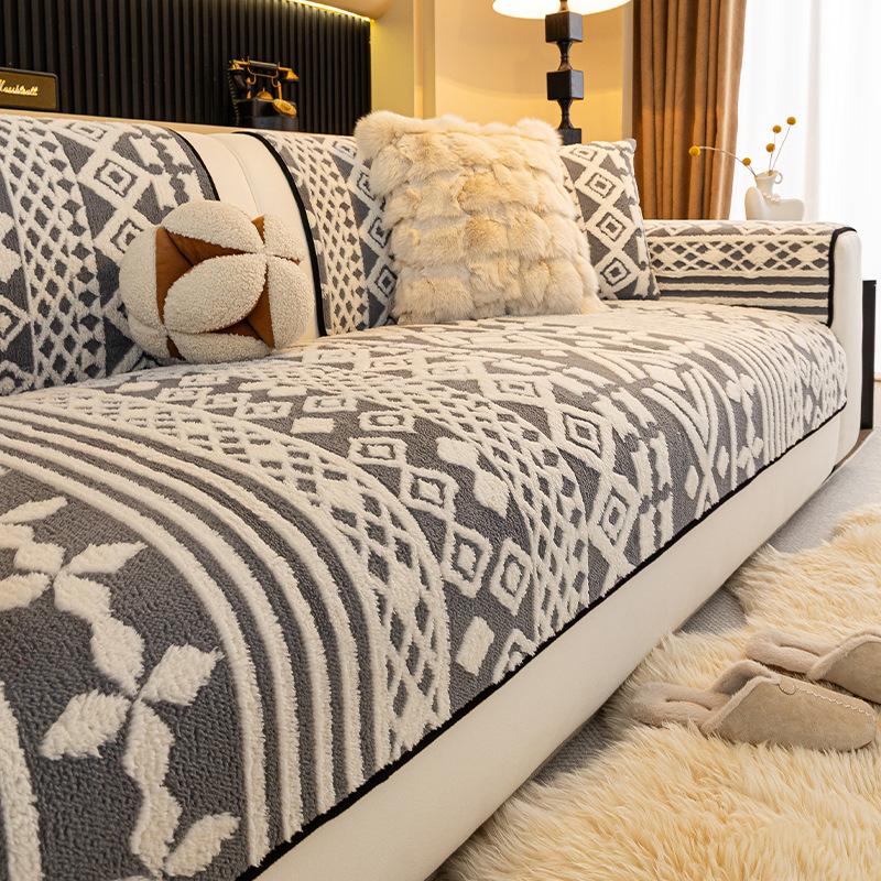 Thickened Cotton Velvet Sofa Cushion Anti Slip Straight Lined Leather Sofa Cover Soft Comfortable Non Deformed And Washable