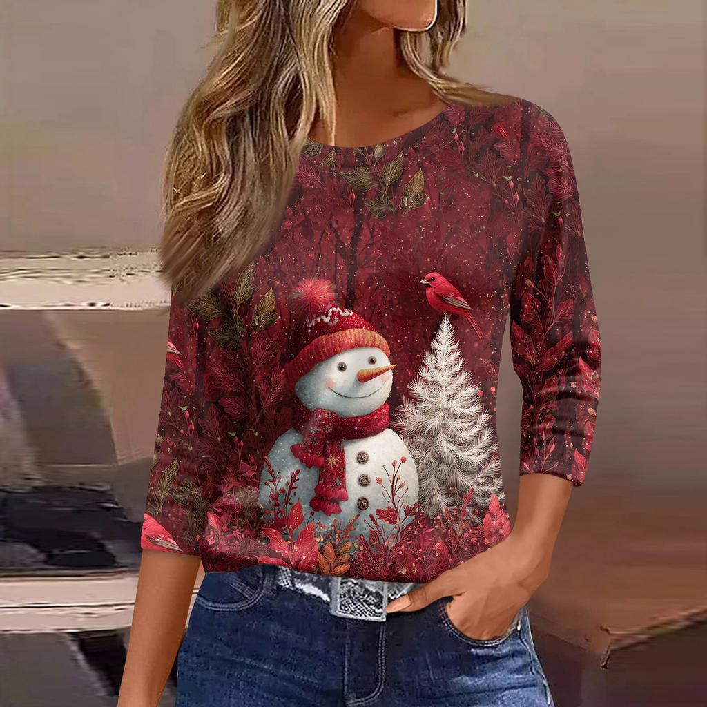 3/4 Sleeve Shirts For Women Print Graphic Tees Blouses Casual Plus Size Basic Tops Pullover