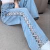 Jeans Mom Casual Femei Primăvară și Vară Pantaloni cu Talie Înaltă Decupați Buton Fermoar Crac Lat Pantalon Doamnă de Birou Streetwear Larg