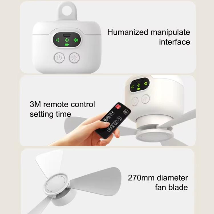 Mini Ceiling Fan Portable Camping Fan With Light & Remote Built In 8000mAh Battery