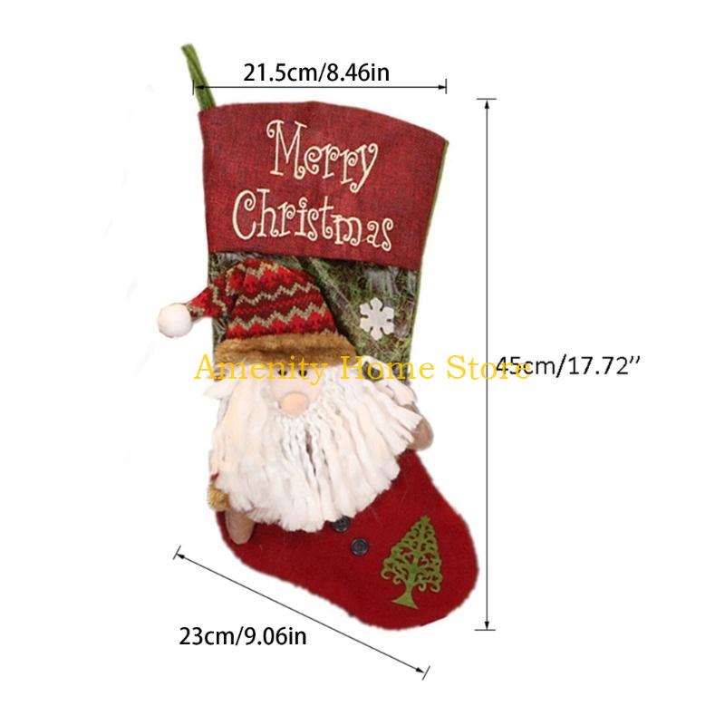 F26C Christmas Stockings Xmas Stockings Decoration 18" 3D Plush Santa Snowman Socks