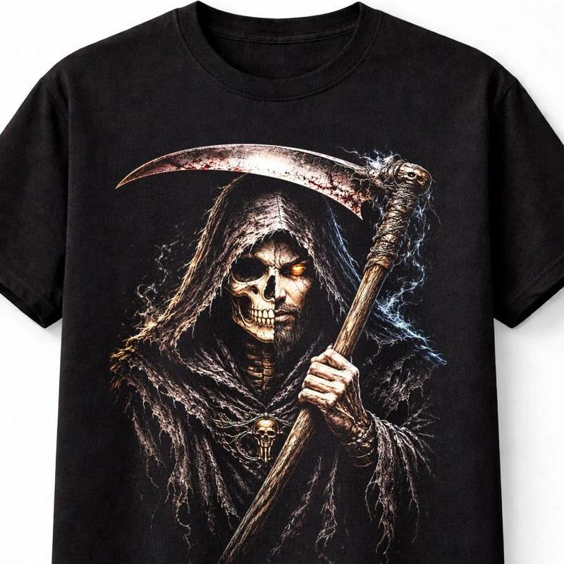 Grim Reaper Skull Scythe Gothic Horror Halloween Unisex TShirt S
