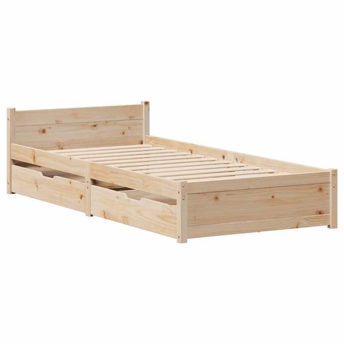 VidaXL Cadre de lit avec tiroirs 100x200 cm bois massif de pin, sommier, cadre de lit simple, cadre de lit en bois massif, 3301684