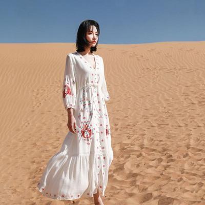 2025 Floral Vintage Embroidered Tassel Summer Beach Dress for Women
