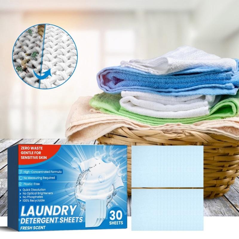 Say Goodbye to Stains with Laundry Detergent Sheets Tablets Washing Powder Soap for Deep Cleaning of Clothes 30pcs/60pcs