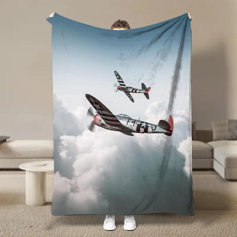 Warm Soft Vintage Planes Print Blanket Fluffy Children and Adults Sofa Plush Bedspread Picnic Throw Blanket for Sofa Bed Gifts