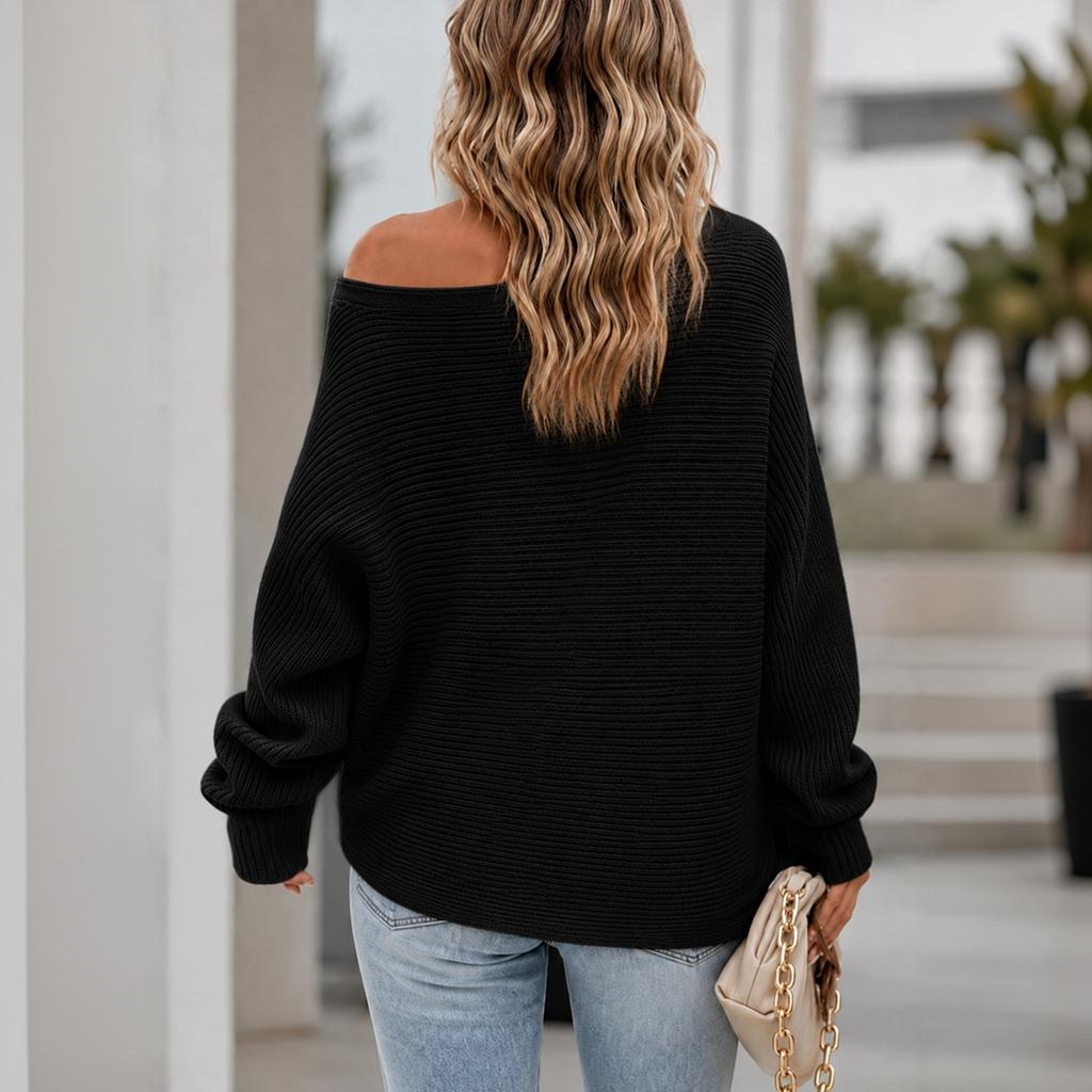 Women's Cross V-Neck Loose Fit Long Sleeve Knit Sweater