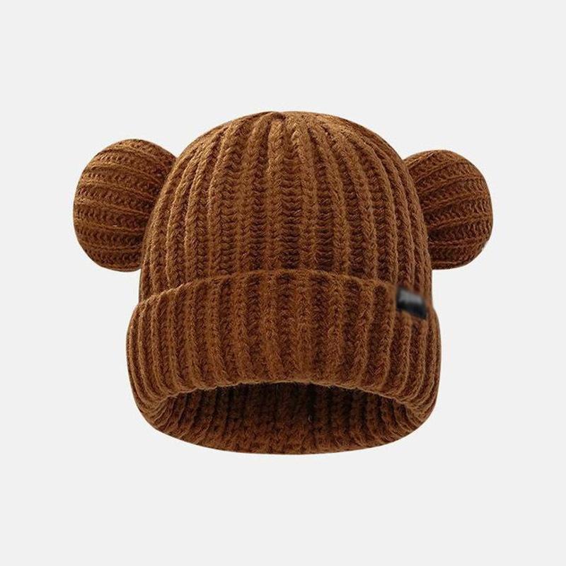 

Winter female cute bear ears plush hat thickened warm ear protection knitted hat versatile loose wool hat One Size