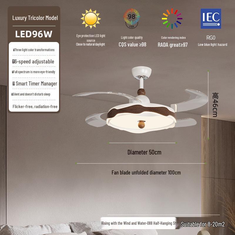 

Minimalist Chinese-Style Silent Ceiling Fan with Light & Full Spectrum Eye Protection for Bedrooms & Restaurants