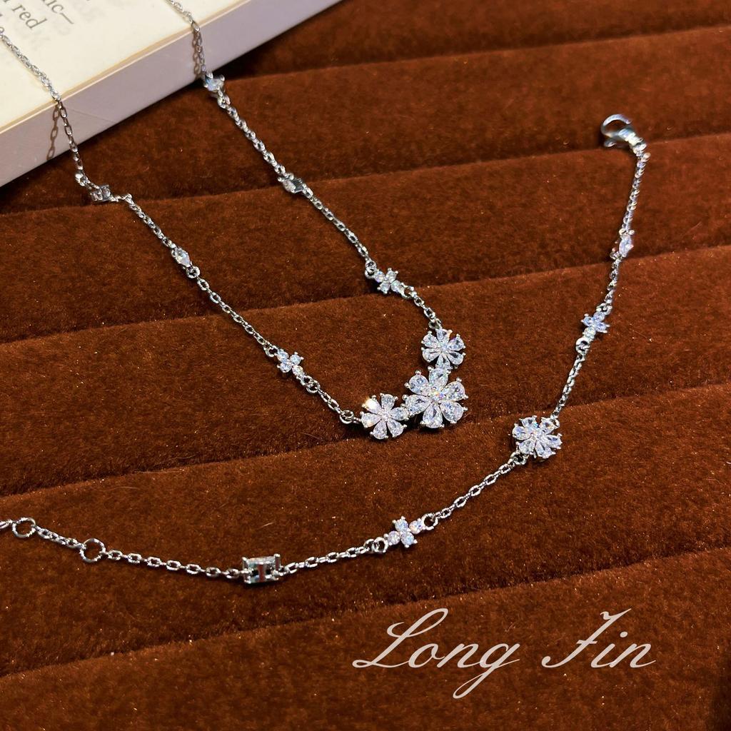 Leichter Luxus Vergissmeinnicht Blume Halskette Armband Voll von Diamanten und Blitz High-End Leichter Luxus Mode Halskette Schmuck
