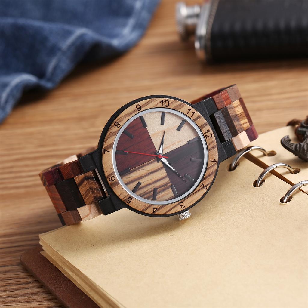 Personalized fashion creative men's watch multi color dial colorful strap luminous wooden quartz watches relojes para hombres