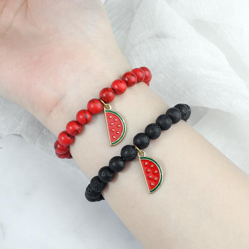 One Piece Watermelon Charm Bracelet Women Men Boho Fruit Bracelet Natural Stone Elastic Bracelet Girls Summer Jewelry Gift