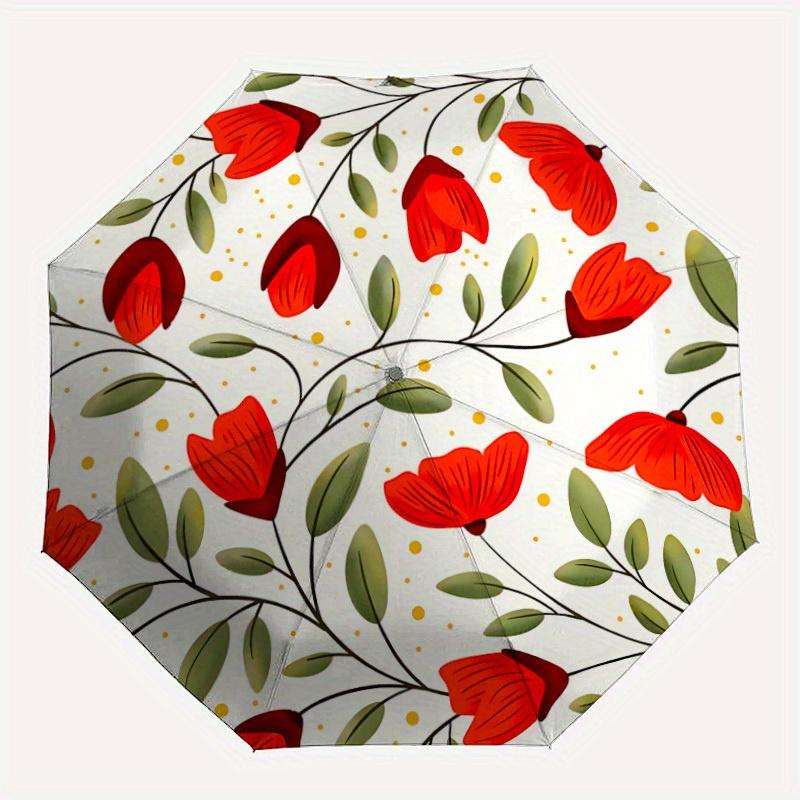 1pc Floral Pattern Automatic Open 8-Rib Windproof Umbrella, Travel & Commuting, Suitable for All Seasons