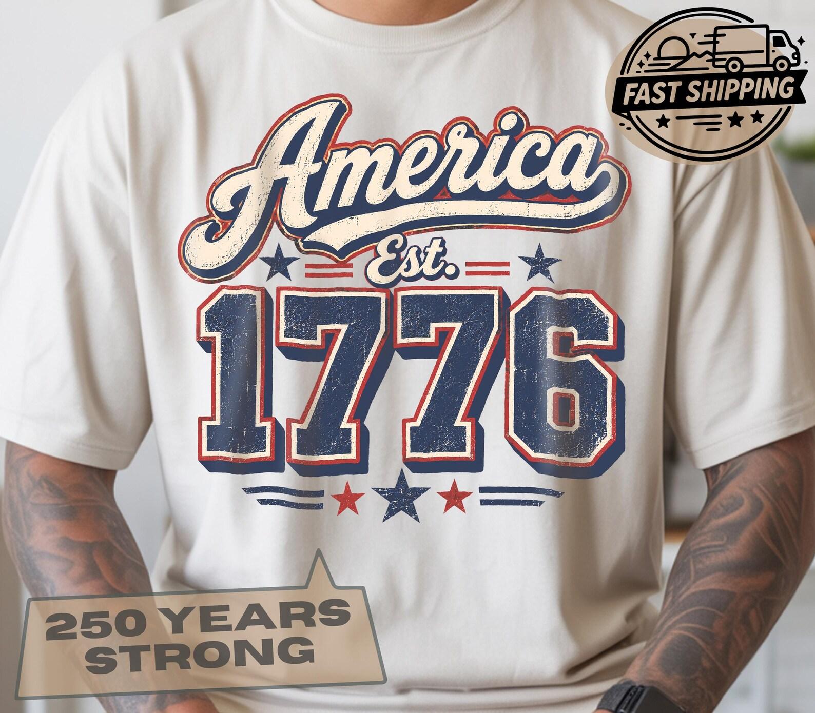 Patriotic America 250 Tee, Retro 4th of July Shirt, USA 250th Anniversary Independence Day Shirts 2XL