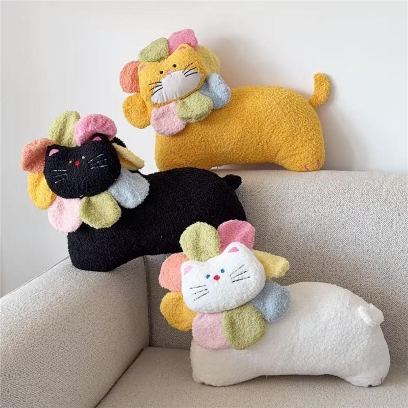Cute Cat Embroidered Plush Cushion For Sofa Lounge Decor Girls Gift