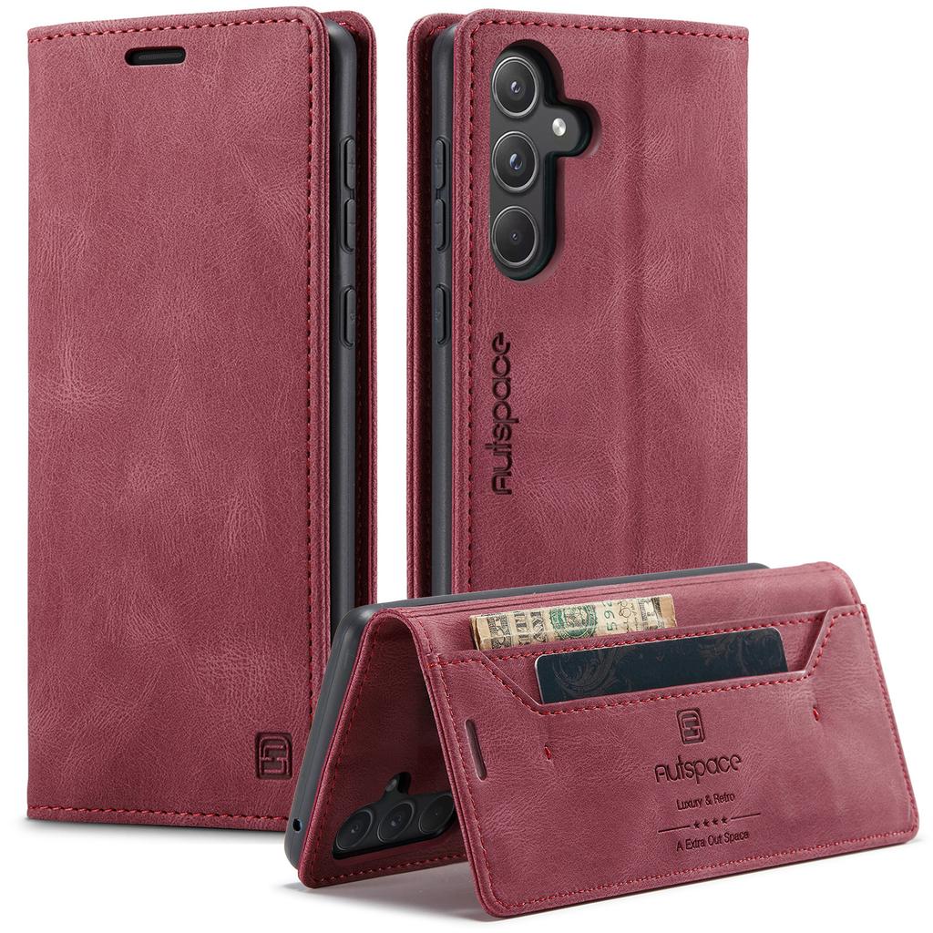 For Samsung Galaxy A55 5G Wallet Case AUTSPACE A01 Leather Stand Cover with RFID Blocking Card Holder