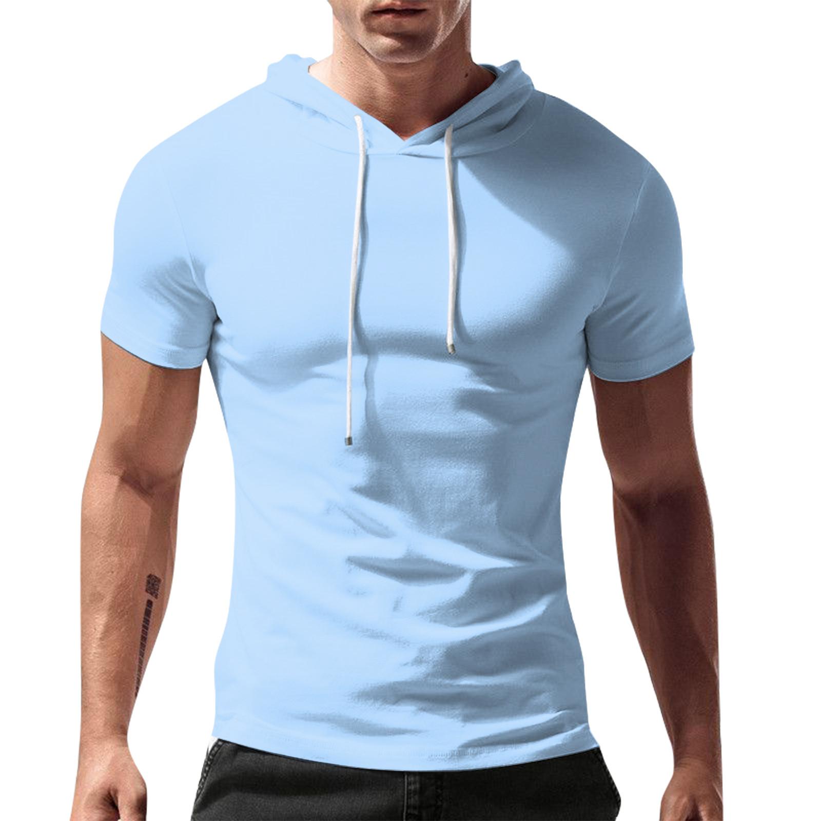 

Летняя мужская футболка с капюшоном и короткими рукавами, свободная повседневная толстовка L