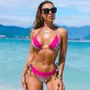 Summer Women's Swimsuit Printed Hornet Neck Leaking Low Waist Side Tie Swimsuit Bikini Set Beachwear Bathing Suits