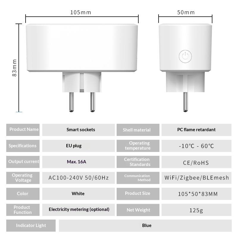 EU WiFi Smart Plug Socket Voice Control Home Appliances Power Monitor Timing Outlet Works with Alexa/Google Assistant