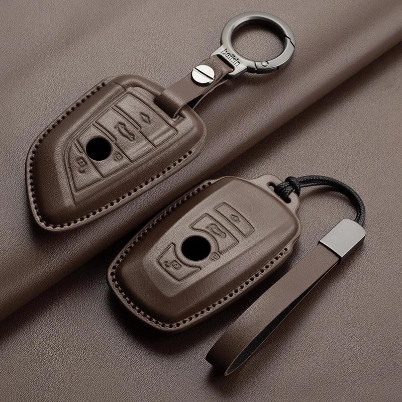 Genuine Leather Auto Smart Key Fob Cover Case Housing Fit For Bmw X1 X3 X5 X6 X7 1 3 5 6 7 Series G20 G30 G11 F15 F16 G01 G02 F48 Keyless Key Fob