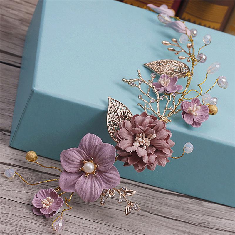 Gioielli per Capelli Lunghi Fascia con Fiori Rosa Ornamenti per Capelli da Sposa Fascia Copricapo Fatto a Mano Decorazione Capelli Matrimonio
