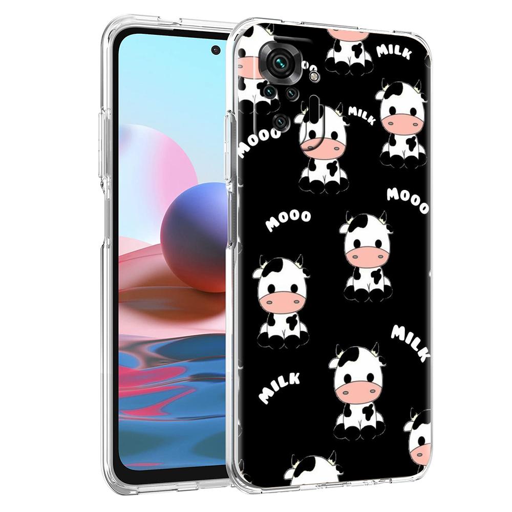Transparent Phone Case for Redmi 13C 12C 10C Note 13 12 11 11T K40 Gaming Plus Pro Soft TPU Cover Shell White Black Cow Symbol Note 12 Pro 4G